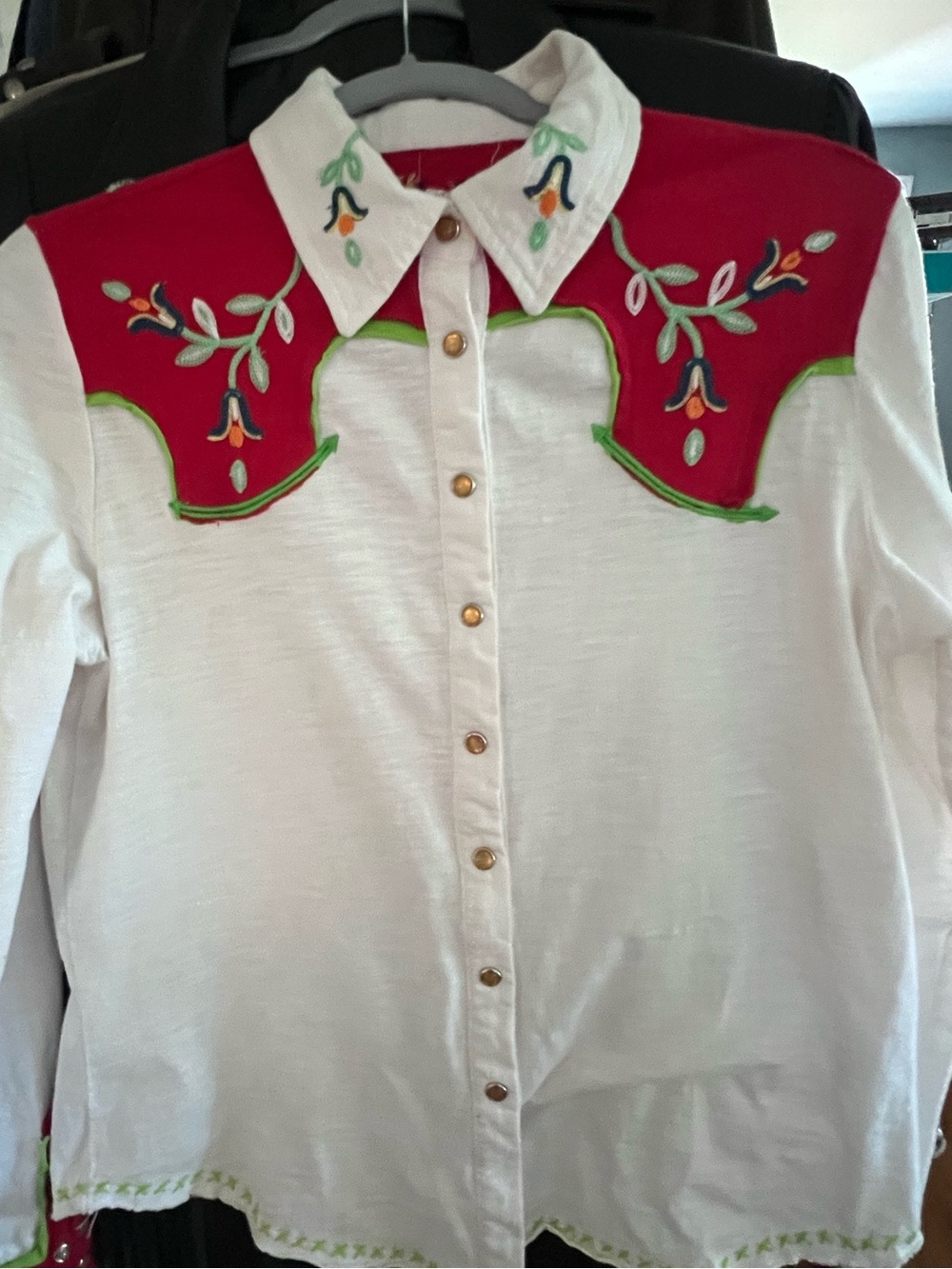Double D Ranch cotton pearl snap top embroidered florals cowboy bronco horse S